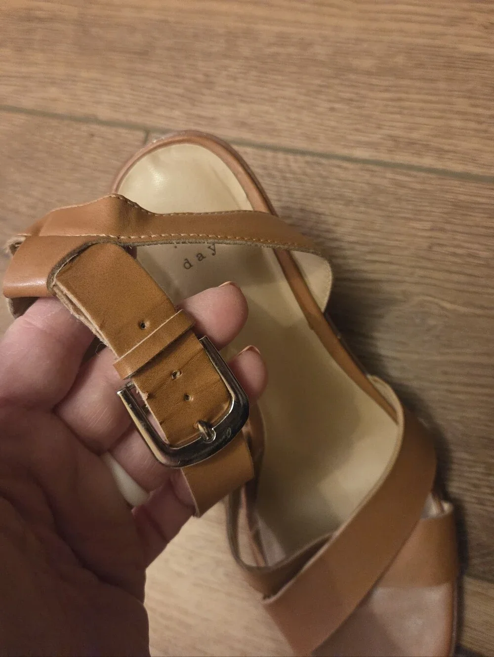 a new day Tan Cork Wedge Sandals with Buckle Ankle Strap